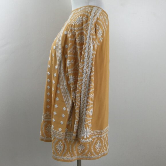 Sundance Embroidered Mustard/Cream Blouse s - Picture 3 of 7